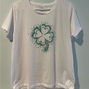 J. Crew Women’s White Tee with Teal Heart Design Collector Tee, Size XL